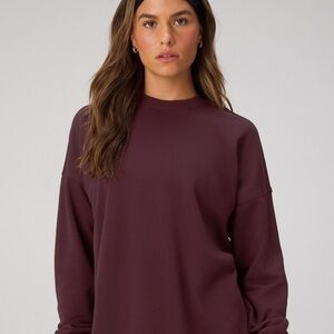 Fabletics Year Round Terry Oversized Crewneck Sweatshirt-Oxblood-Sz S